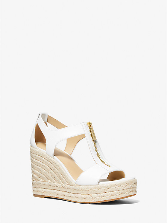 Michael Kors Berkley Leather Wedge Ženske Sandale Bijele | HR1791NWQ