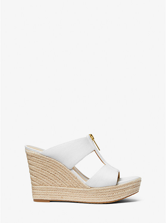 Michael Kors Bradley Linen Blend Canvas Wedge Ženske Sandale Bijele | HR1795XYT