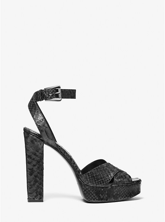 Michael Kors Cannon Python Embossed Leather Platform Ženske Sandale GRAPHITE | HR1799JPO