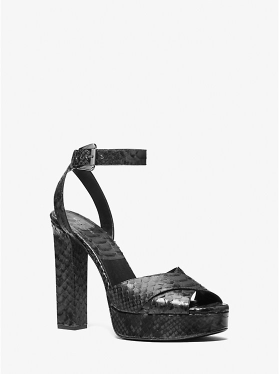 Michael Kors Cannon Python Embossed Leather Platform Ženske Sandale GRAPHITE | HR1799JPO