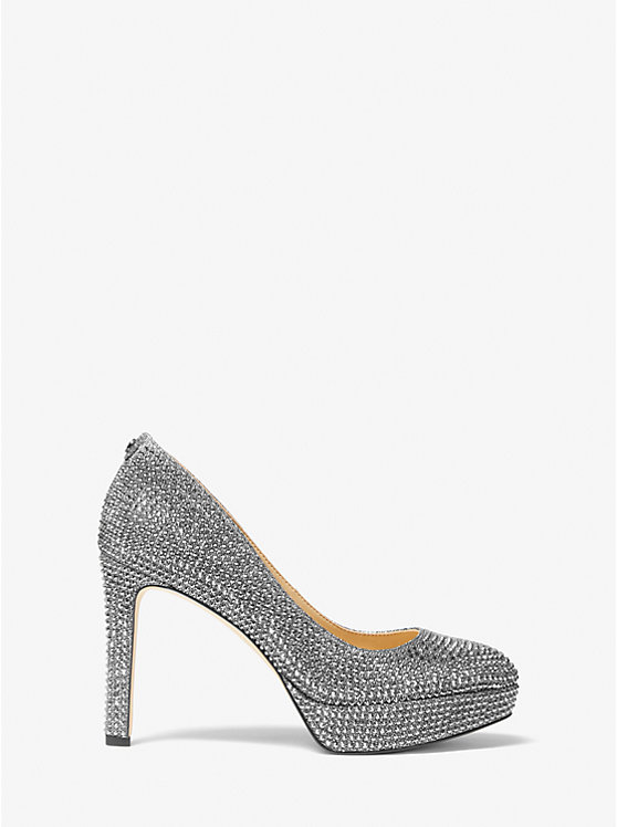 Michael Kors Chantal Embellished Glitter Chain-Mesh Platform Ženske Stikle ANTHRACITE | HR1739NWE