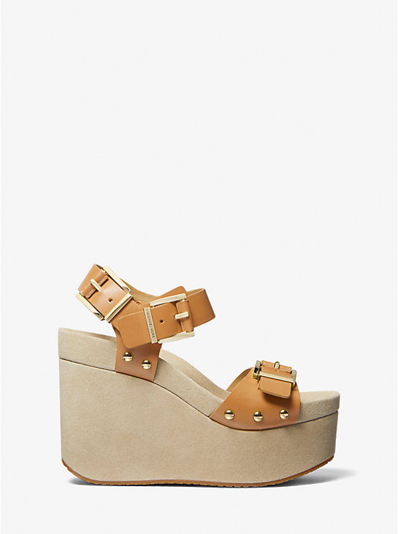 Michael Kors Colby Leather Wedge Ženske Sandale PALE PEANUT | HR1836XYL