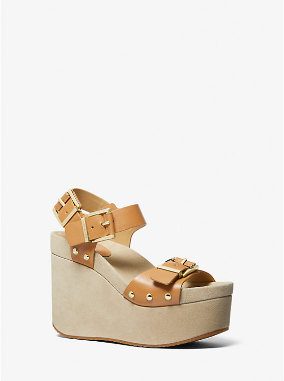 Michael Kors Colby Leather Wedge Ženske Sandale PALE PEANUT | HR1836XYL