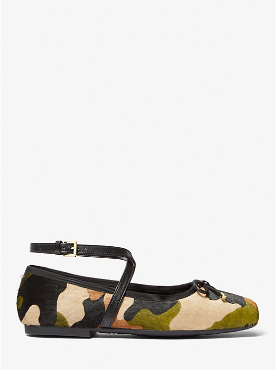 Michael Kors Collette Camouflage Print Calf Hair Ballet Ženske Ravne Cipele Maslinasto Zelene | HR1681CTM