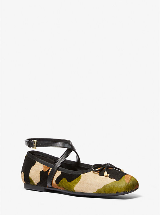 Michael Kors Collette Camouflage Print Calf Hair Ballet Ženske Ravne Cipele Maslinasto Zelene | HR1681CTM