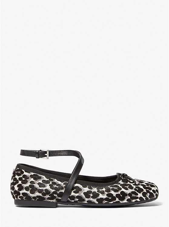 Michael Kors Collette Leopard Print Calf Hair Ballet Ženske Ravne Cipele Crne | HR1685MQE