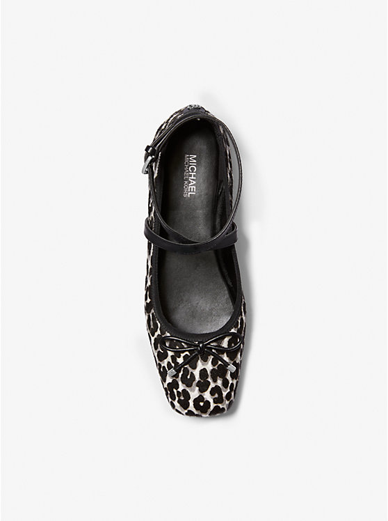 Michael Kors Collette Leopard Print Calf Hair Ballet Ženske Ravne Cipele Crne | HR1685MQE