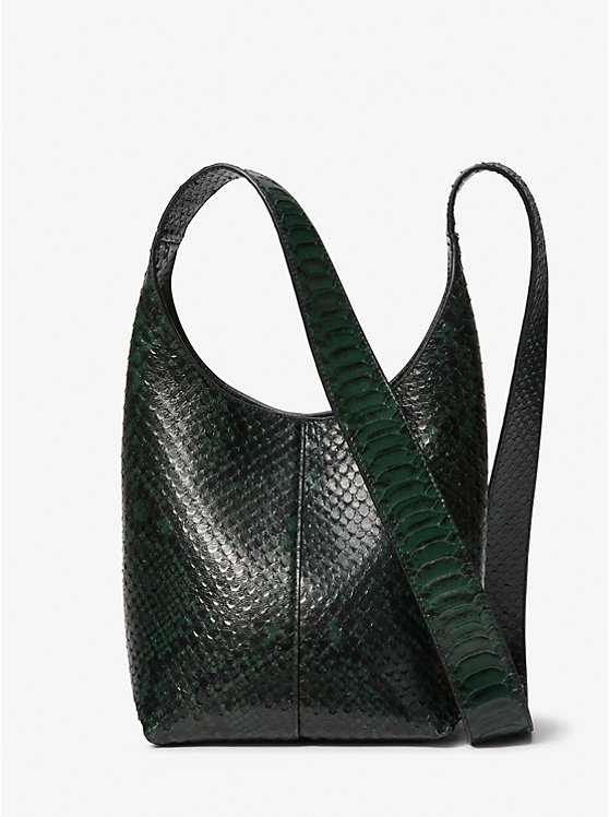 Michael Kors Dede Mini Python Embossed Leather Hobo Ženske Torba preko Ramena FOREST | HR1202AHY