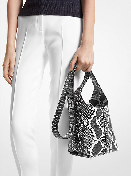 Michael Kors Dede Mini Python Embossed Leather Hobo Ženske Torba preko Ramena BLACK/WHITE | HR1203SGU