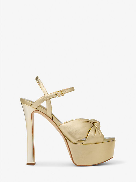 Michael Kors Elena Metallic Leather Platform Ženske Sandale Zlatne | HR1858PJF