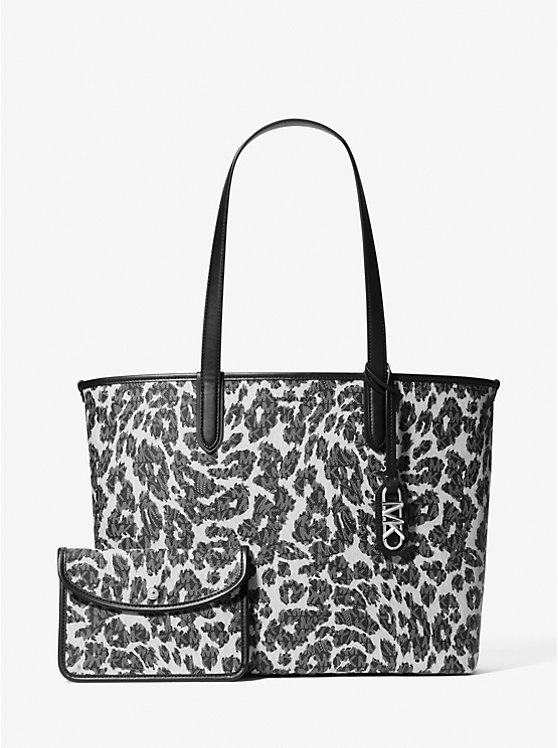 Michael Kors Eliza Extra-Large Leopard Logo Ženske Tote Crne | HR1247RVB