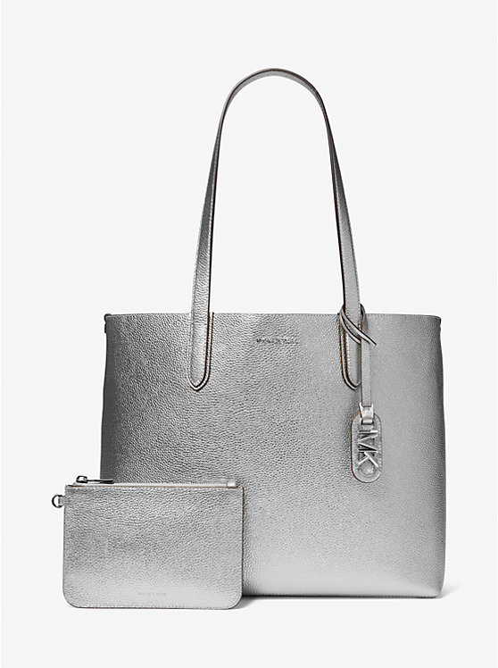 Michael Kors Eliza Extra-Large Metallic Pebbled Leather Reversible Ženske Tote Srebrne | HR1248TCN