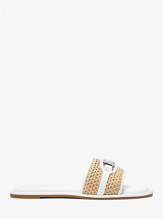 Michael Kors Ember Embellished Straw Slide Ženske Sandale NAT/OPTICWHT | HR1859OKG