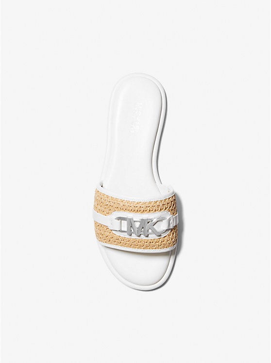 Michael Kors Ember Embellished Straw Slide Ženske Sandale NAT/OPTICWHT | HR1859OKG