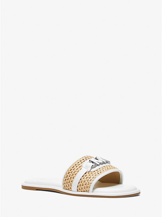 Michael Kors Ember Embellished Straw Slide Ženske Sandale NAT/OPTICWHT | HR1859OKG