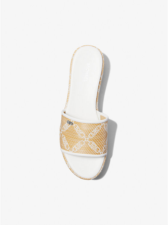 Michael Kors Ember Empire Logo Jacquard Straw Platform Ženske Sandale NAT/OPTICWHT | HR1861UZJ