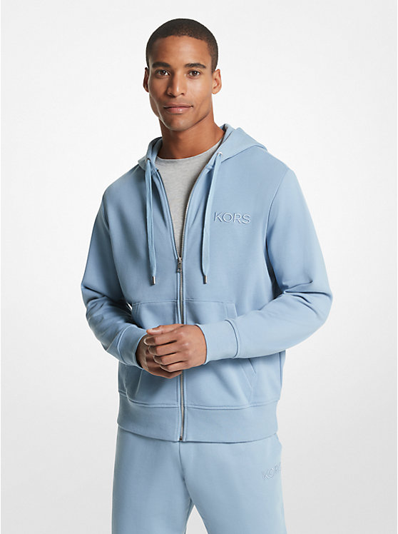 Michael Kors Embroidered Logo Cotton Terry Zip-Up Muške Majica s Kapuljačom CHAMBRAY | HR2235RVD