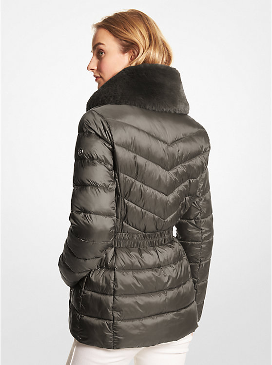 Michael Kors Faux Fur Trim Quilted Nylon Packable Puffer Ženske Jakna Maslinasto Zelene | HR1371BED