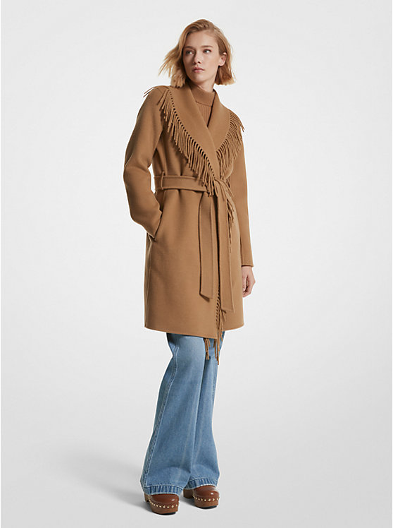 Michael Kors Fringe Wool Blend Belted Coat Ženske Jakna Tamno | HR1379XYX