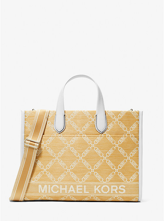 Michael Kors Gigi Large Empire Logo Jacquard Straw Ženske Tote NAT/OPTICWHT | HR1253PJE