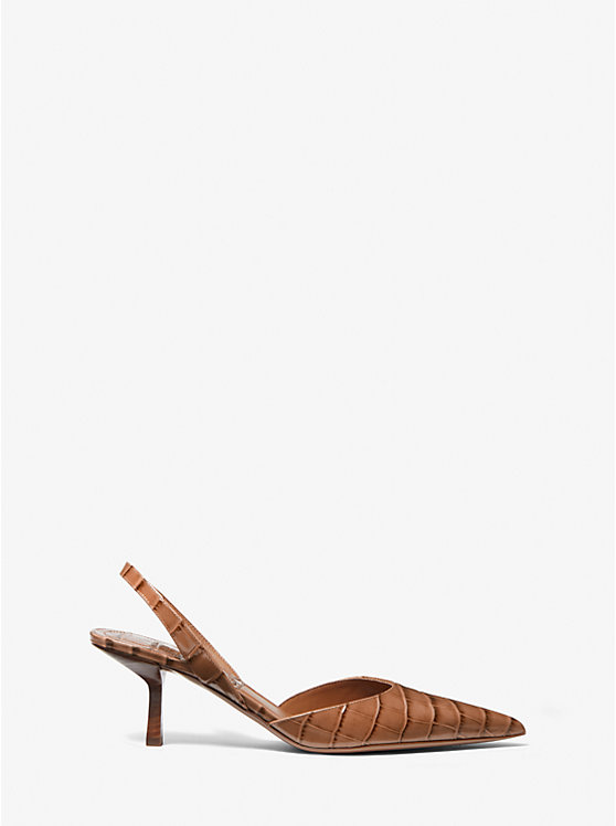 Michael Kors Holly Crocodile Embossed Leather Pump Ženske Sandale CHESTNUT | HR1873YXW