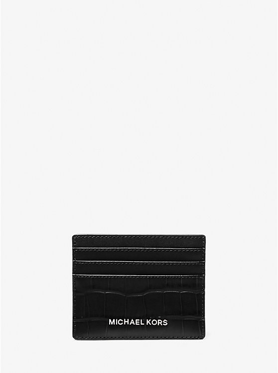 Michael Kors Hudson Crocodile Embossed Leather Tall Muške Novcanik za Kartice Crne | HR2150VRO