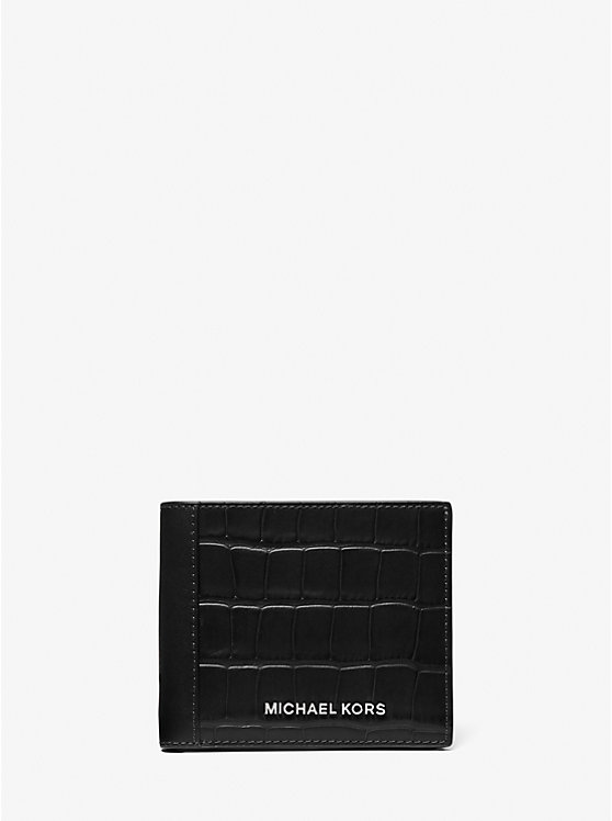 Michael Kors Hudson Crocodile Embossed Leather Billfold Muške Novčanik Crne | HR2160ZUL