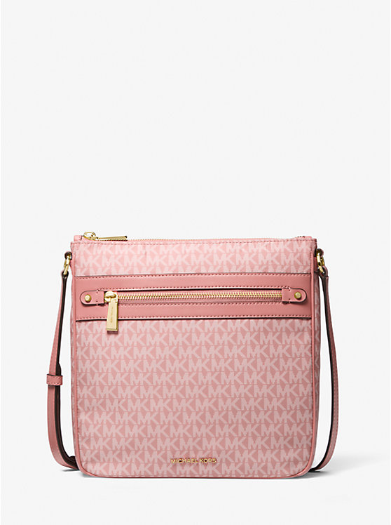 Michael Kors Jet Set Large Signature Logo Print Woven Ženske Crossbody Torba Roze | HR1092TCR