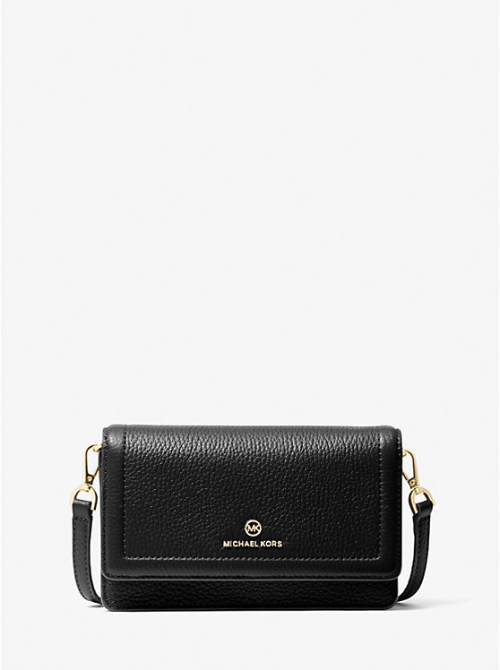 Michael Kors Jet Set Small Pebbled Leather Smartphone Convertible Ženske Crossbody Torba Crne | HR1104JPH