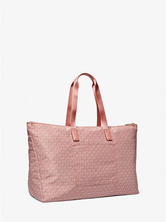 Michael Kors Jet Set Travel Large Signature Logo Print Woven Ženske Tote Roze | HR1258GHR