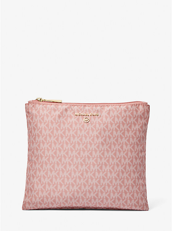 Michael Kors Jet Set Travel Large Signature Logo Print Woven Ženske Tote Roze | HR1258GHR