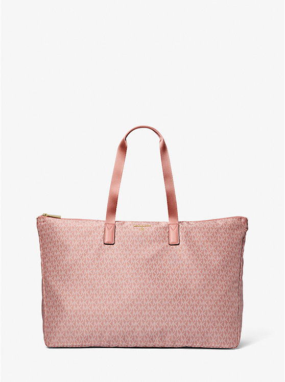 Michael Kors Jet Set Travel Large Signature Logo Print Woven Ženske Tote Roze | HR1258GHR