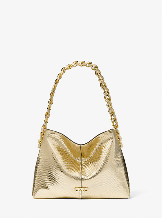 Michael Kors Jordyn Small Metallic Snake Embossed Leather Ženske Torba preko Ramena Zlatne | HR1221VRN