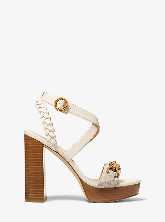 Michael Kors Kailey Embellished Logo and Leather Platform Ženske Sandale VANILLA | HR1897VRM