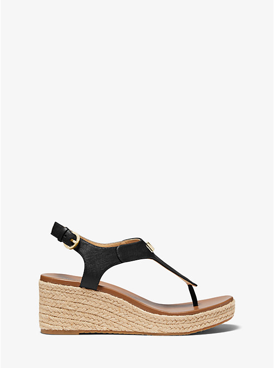 Michael Kors Laney Saffiano Leather Espadrille Wedge Ženske Sandale Crne | HR1907DFO