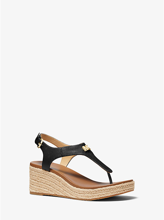 Michael Kors Laney Saffiano Leather Espadrille Wedge Ženske Sandale Crne | HR1907DFO