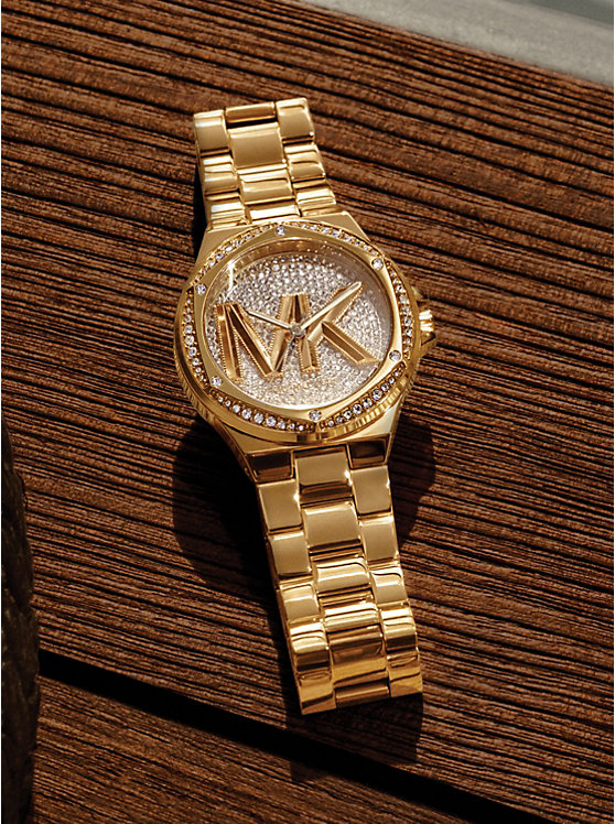 Michael Kors Lennox Pavé Logo Gold-Tone Logo Ženske Sat Zlatne | HR1585VRA