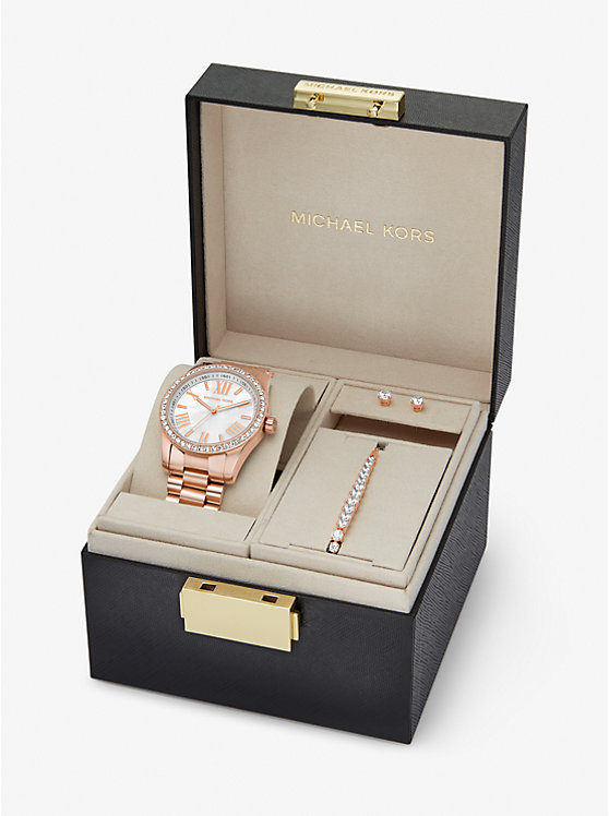 Michael Kors Lexington Pavé Rose Gold-Tone and Jewelry Gift Set Ženske Sat Roze Zlatne | HR1593GSL