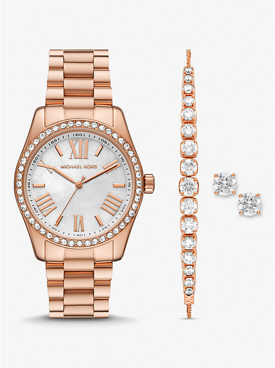 Michael Kors Lexington Pavé Rose Gold-Tone and Jewelry Gift Set Ženske Sat Roze Zlatne | HR1593GSL