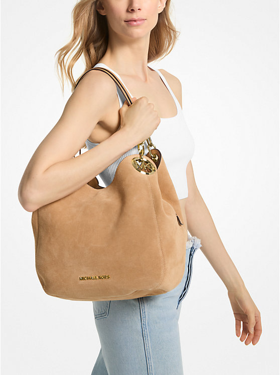 Michael Kors Lillie Large Suede Ženske Tote PALE PEANUT | HR1261KOA