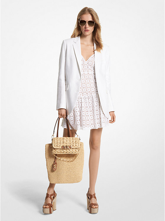 Michael Kors Linen Blend Boyfriend Blazer Ženske Jakna Bijele | HR1386FDQ