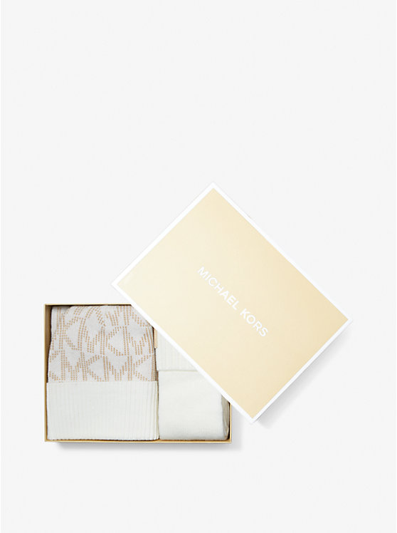 Michael Kors Logo Jacquard Scarf, Beanie and Gloves Gift Set Ženske Šeširi BONE | HR1009MQW