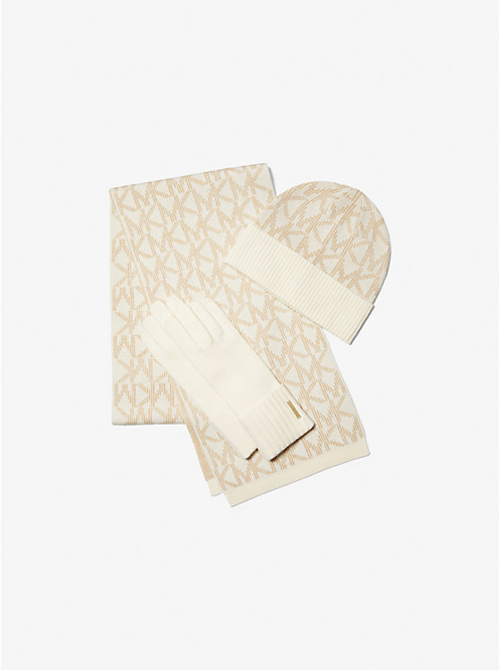 Michael Kors Logo Jacquard Scarf, Beanie and Gloves Gift Set Ženske Šeširi BONE | HR1009MQW