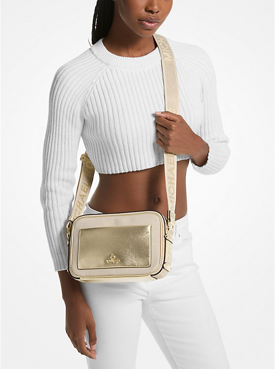 Michael Kors Maeve Large Canvas and Metallic Ženske Crossbody Torba PALE GOLD/NATURAL | HR1111BEV