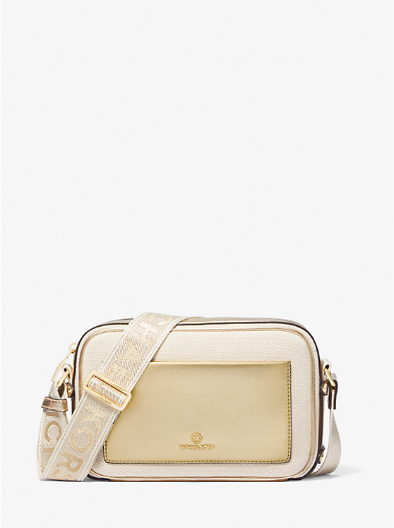 Michael Kors Maeve Large Canvas and Metallic Ženske Crossbody Torba PALE GOLD/NATURAL | HR1111BEV