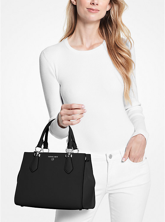 Michael Kors Marilyn Medium Saffiano Leather Satchel Ženske Crossbody Torba Crne | HR1116BEQ