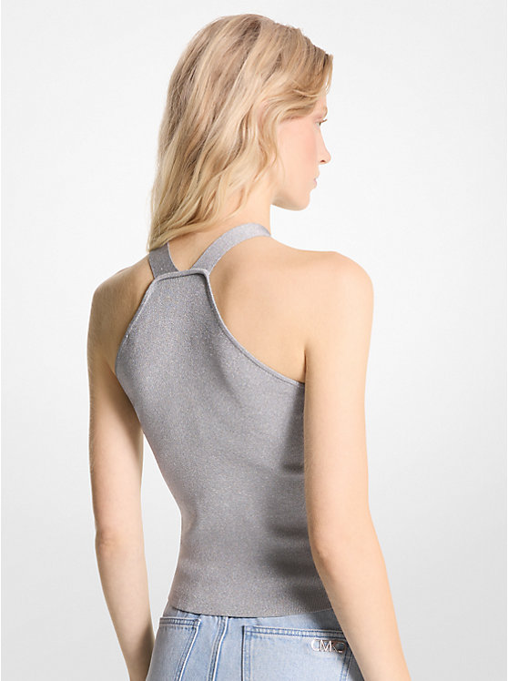 Michael Kors Metallic Stretch Knit Cutout Halter Tank Ženske Majica bez Rukava Srebrne | HR1480BEF