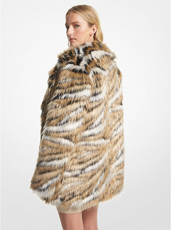 Michael Kors Metallic Tiger Jacquard Faux Fur Coat Ženske Jakna Kaki Boja | HR1394YXO