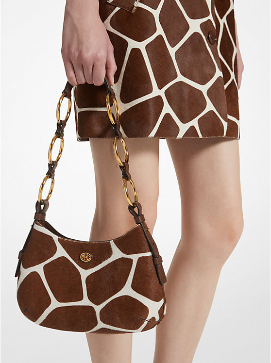 Michael Kors Mini Giraffe Print Calf Hair Hobo Ženske Torba preko Ramena Bijele | HR1228HAT