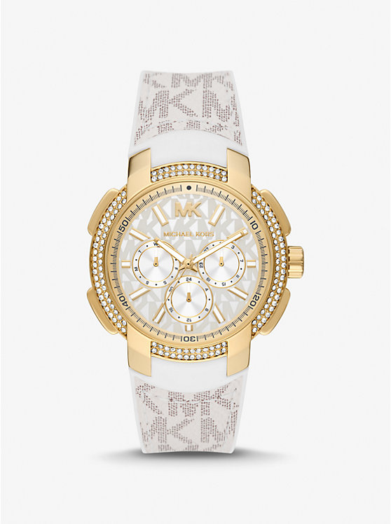 Michael Kors Oversized Sydney Pavé Gold-Tone and Logo Ženske Sat VANILLA | HR1643JPG